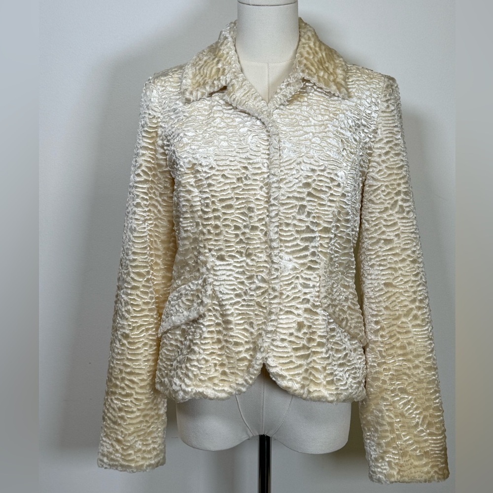 INC International Concepts Elegant Cream Faux Fur Jacket Women’s Size Small